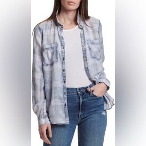 American Eagle Distressed plaid button up Flannel